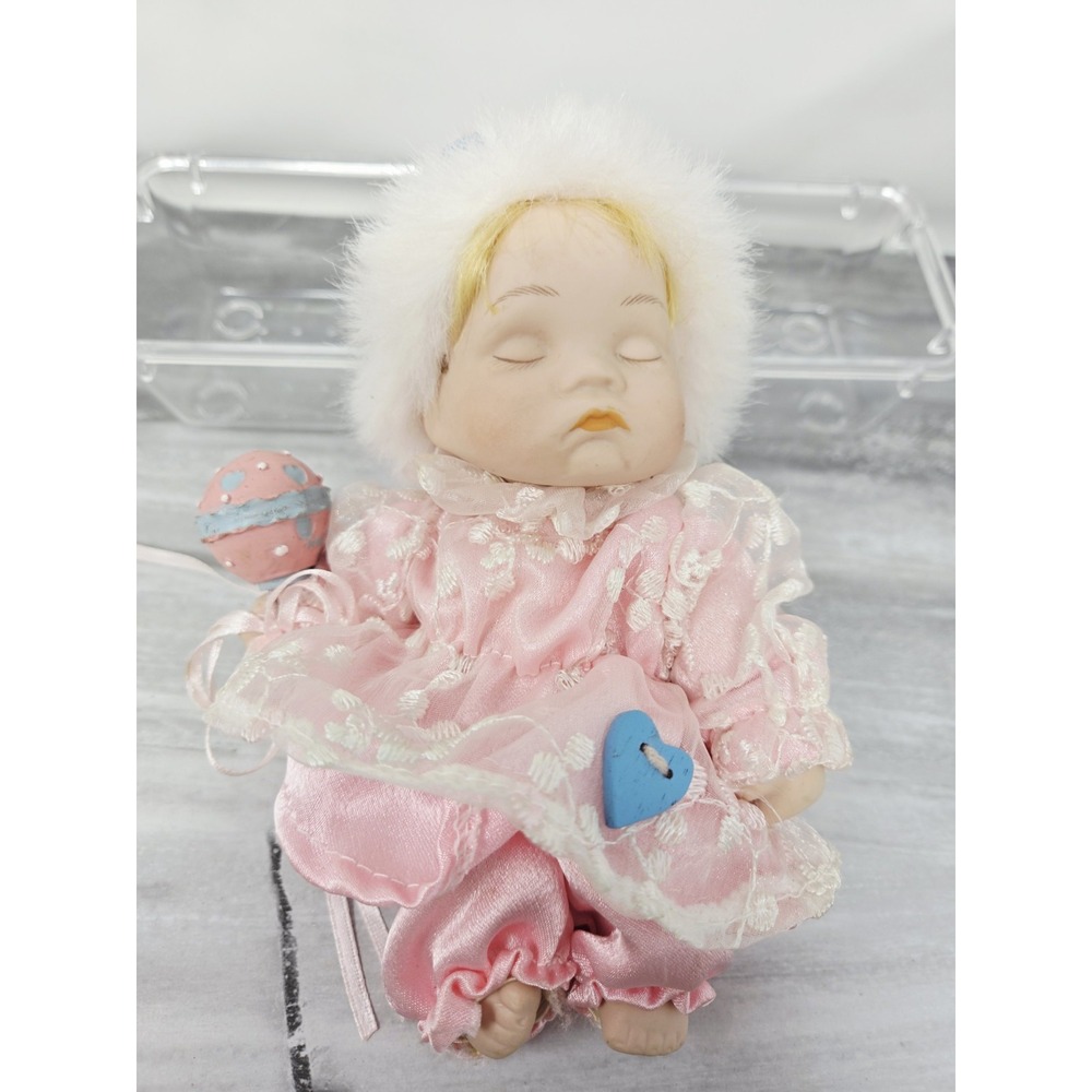 Vintage Porcelain Doll Baby Angel Christmas Tree Ornament Pink Attire 2001